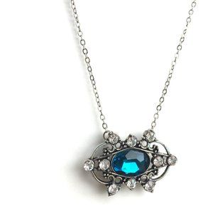 Vintage Turquoise Rhinestone Pendant Necklace